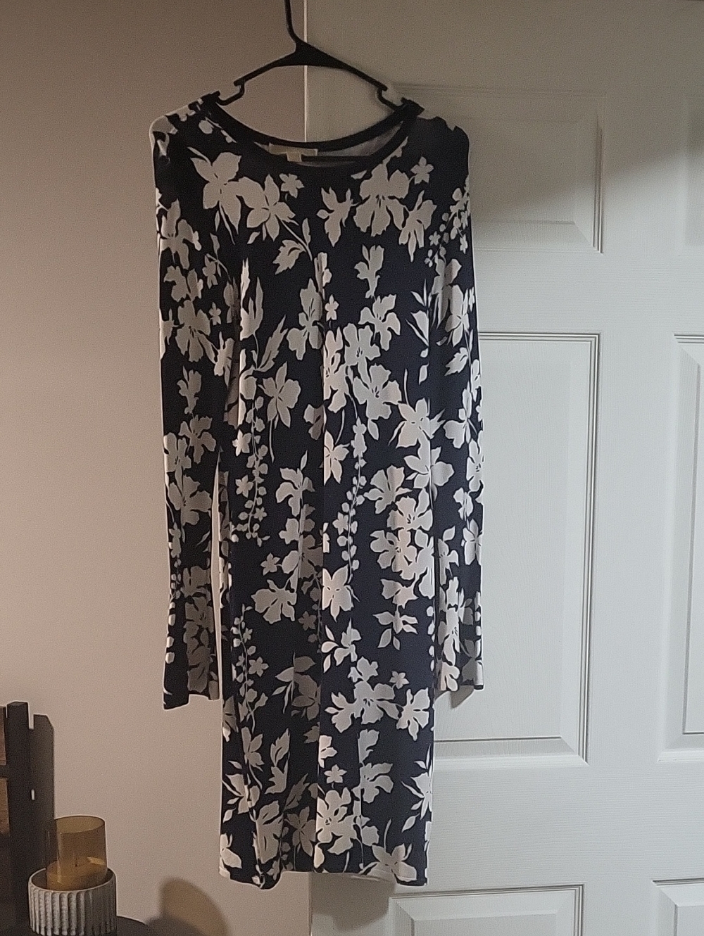 MICHAEL Michael Kors Navy Blue and White Floral Long Sleeve Dress